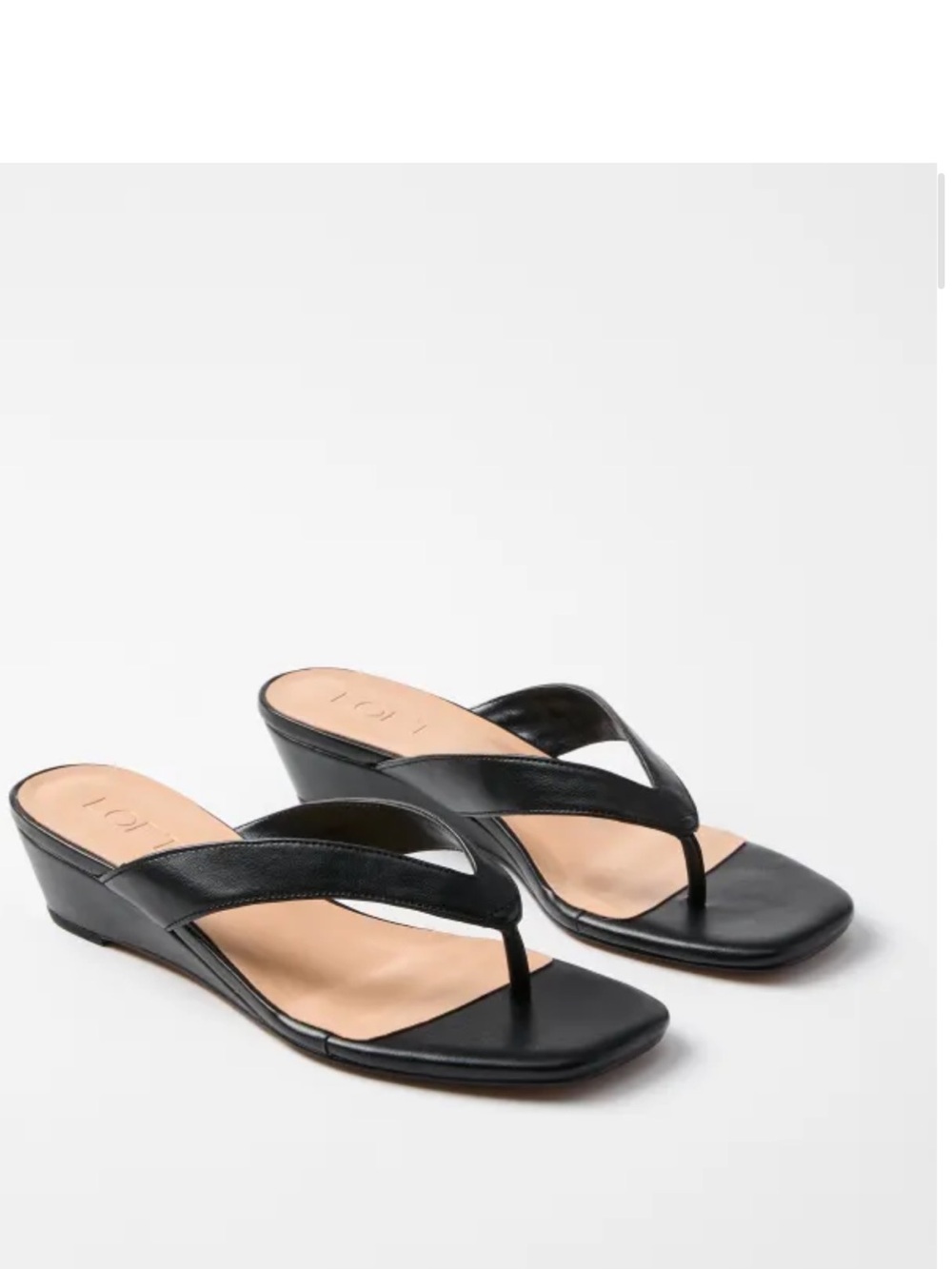 LOFT Black Leather Wedge Thong Sandals